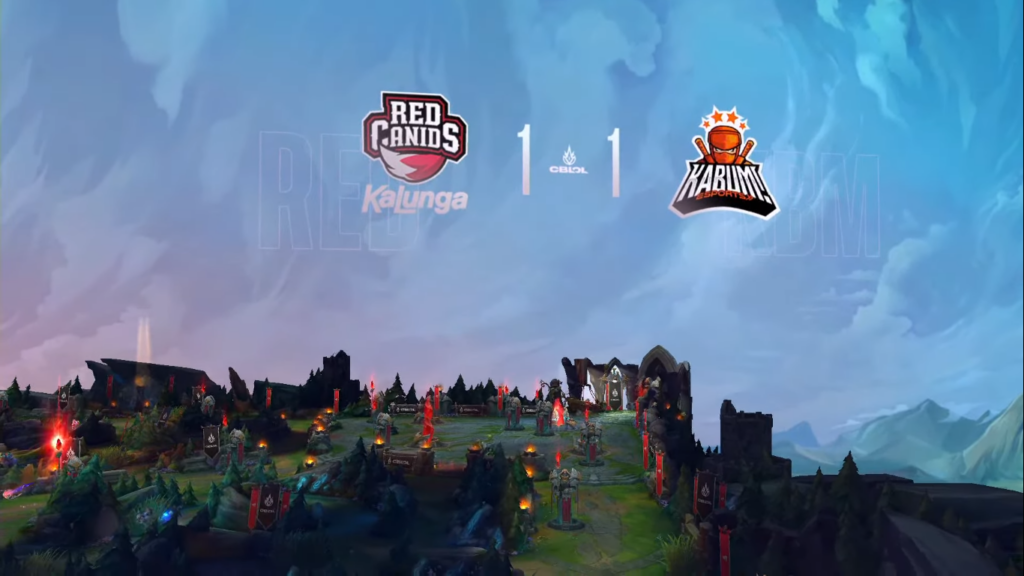 No terceiro jogo, a disputa estava toda por igual no Rift, com RED e KaBuM empatadas em 1 a 1
