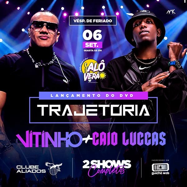 Vitinho e Caio Luccas em shows completos e lançamento do DVD Trajetória