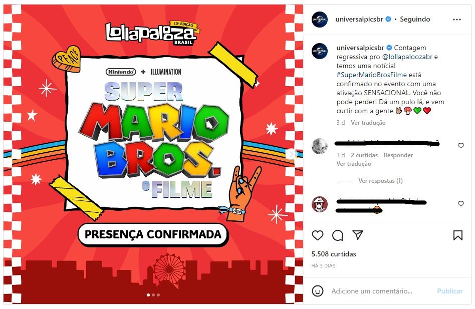 Anúncio feio pela Universal Pictures Brasil no seu Instagram.